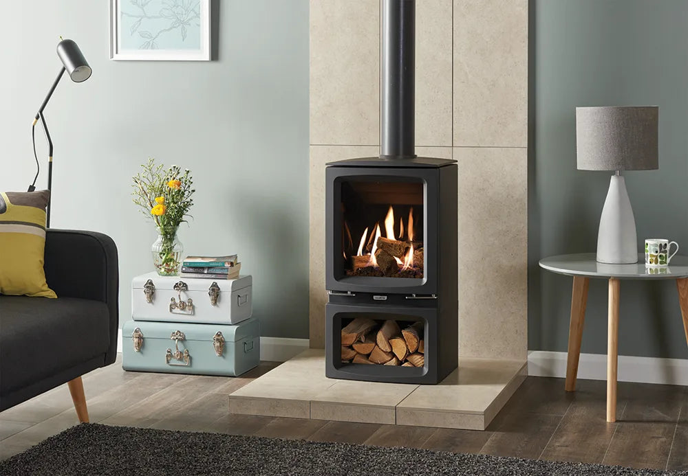 Gazco Vogue Midi Midline Black Glass Conventional Natural Gas