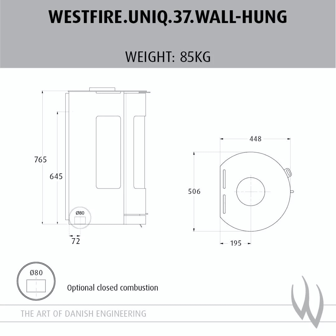 Westfire Uniq 37 Wall Hung Dimensions