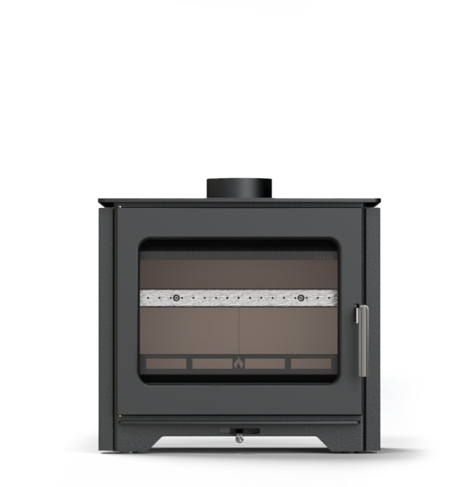 Pevex Woodbridge 5 Convector Sides wood-burning stove with black finish and chrome trim