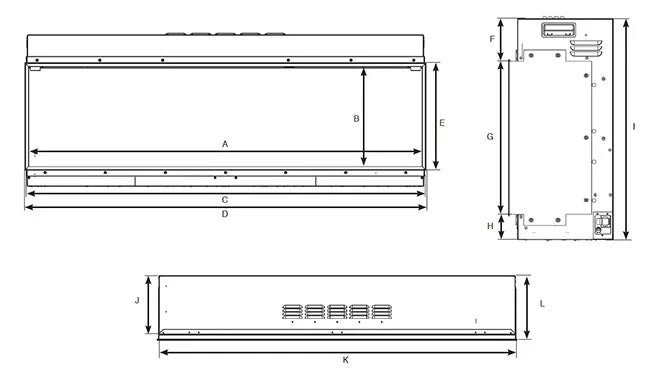 Gazco eReflex 150RW Electric Fire - Dimensions