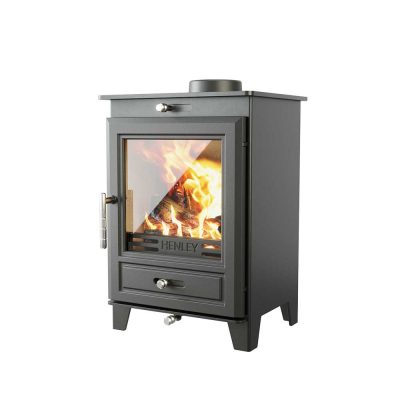 Glenwood Eco 5kW Multi Fuel Eco Stove by Henley Stoves with visible flames and cast iron construction