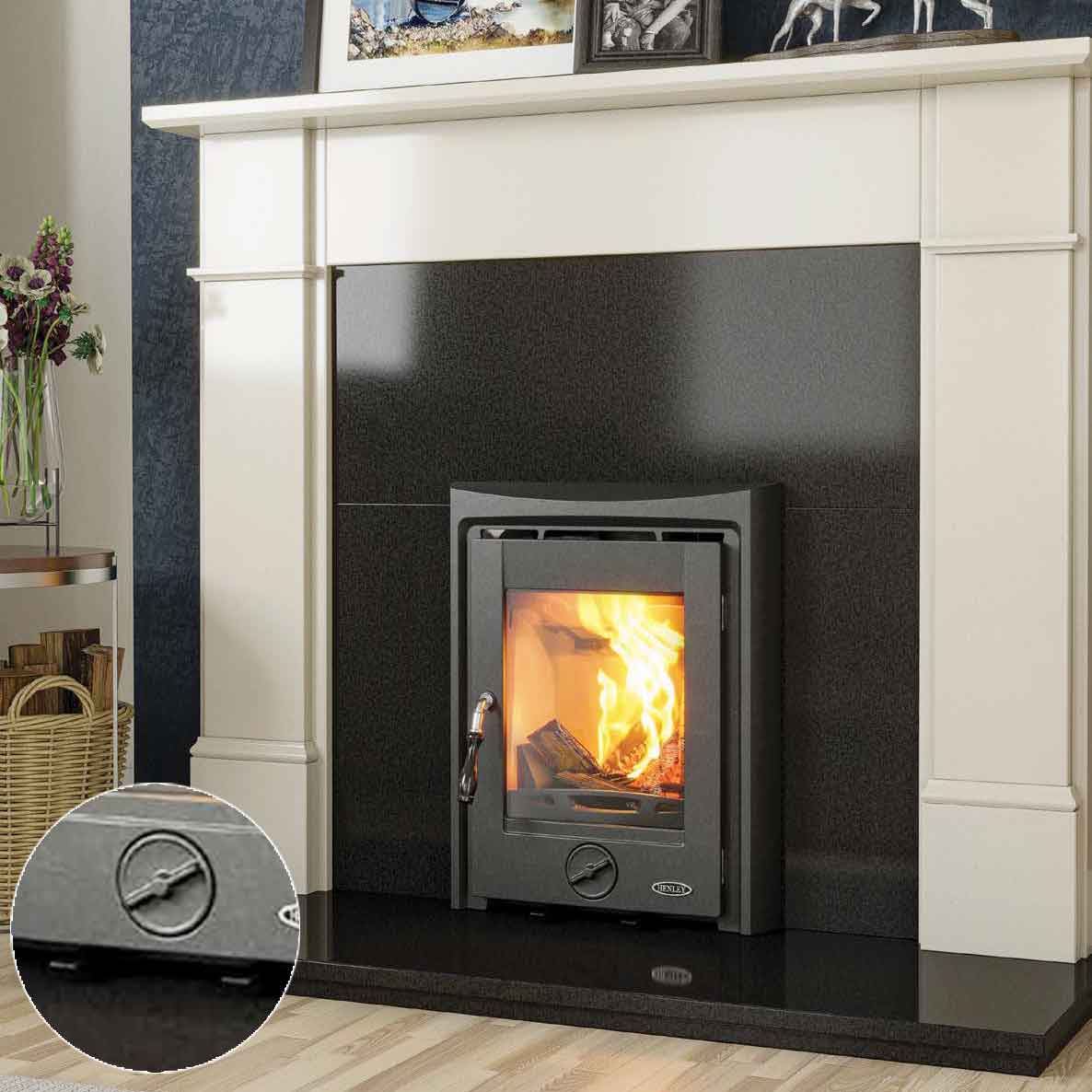 Henley Stoves Muckross 4.6kW multi fuel stove with black finish and cast iron door
